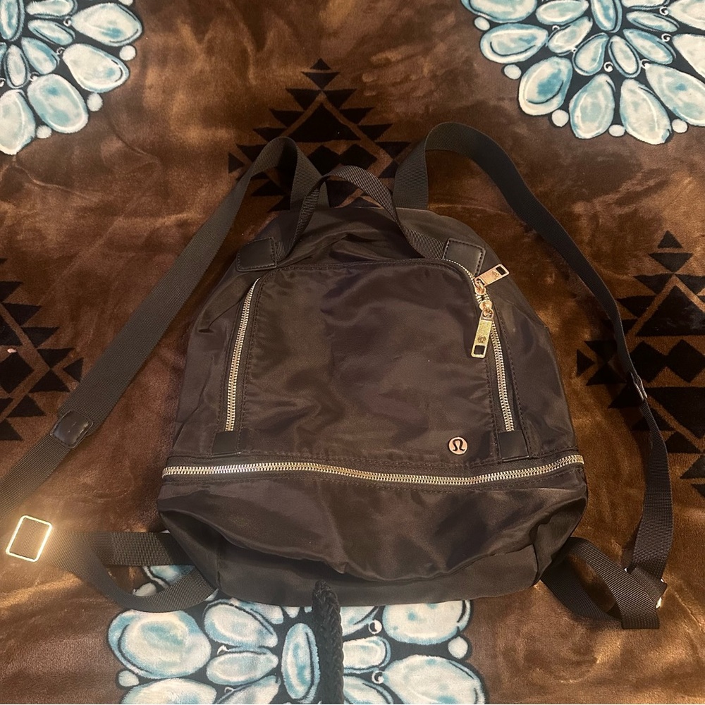 Lululemon Athletica Black Backpack Purse with Silver Accents
